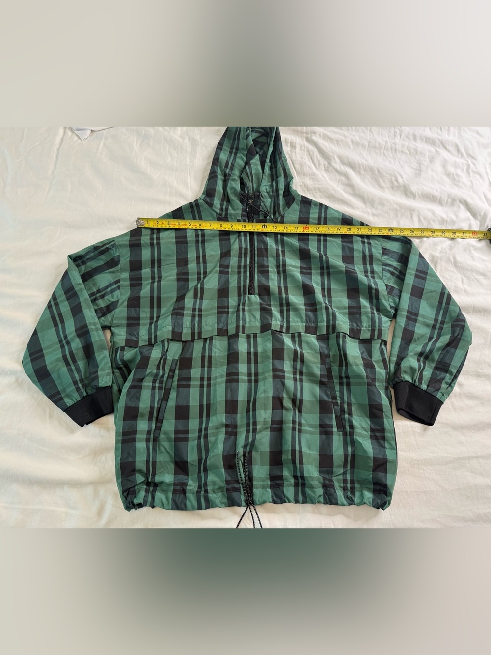 Zara Green Plaid Oversized Hooded Anorak Windbreaker XL - Picture 10 of 12